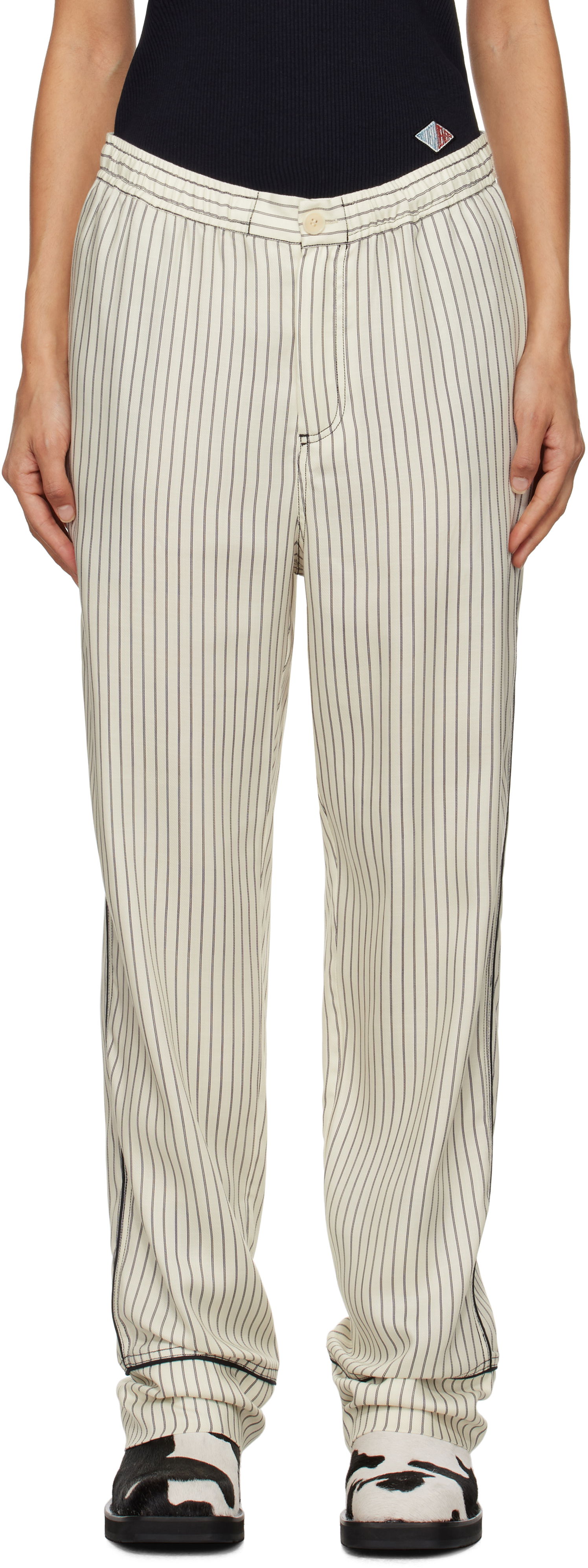 Byxor Soulland Pinstriped Straight-Leg Trousers Vit | 42049-1259, 0