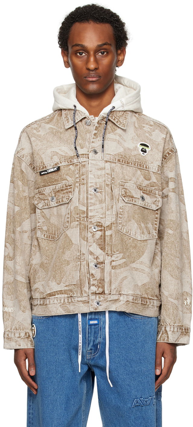 Jacka AAPE by A Bathing Ape AAPE by A Bathing Ape Lightweight Denim Jacket with Hood Beige | AAPLJM7588XXLBGX