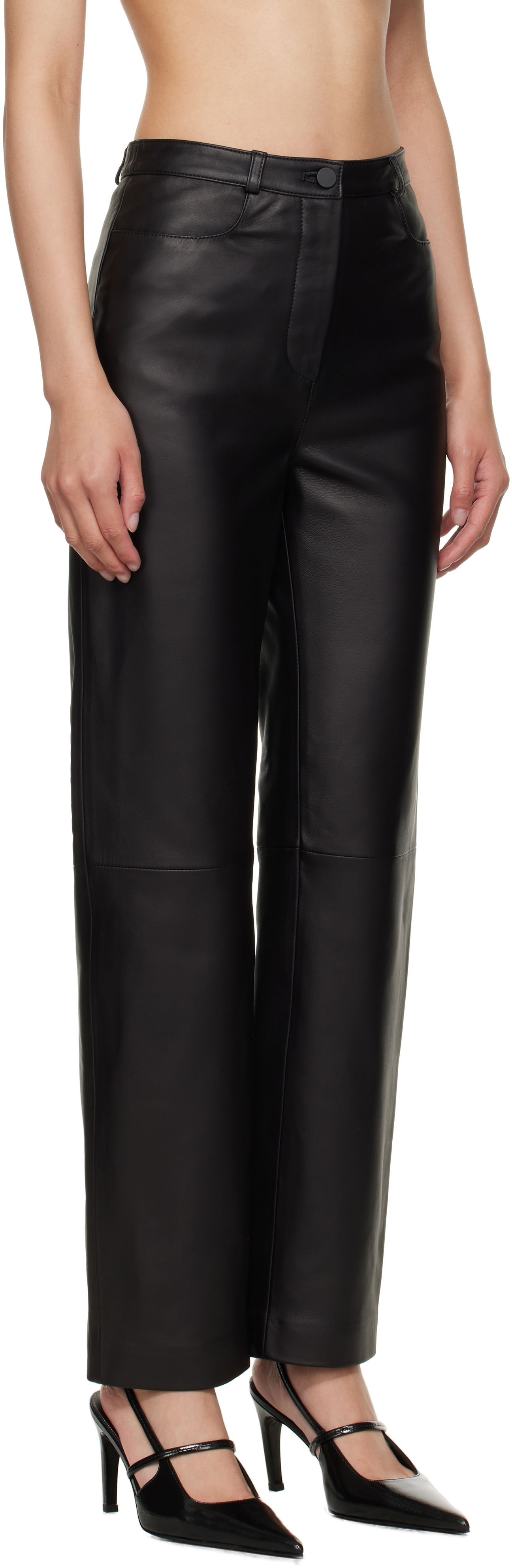 Byxor Loulou de Saison Cobe Paneled Straight-Leg Leather Pants Svart | COBE, 1