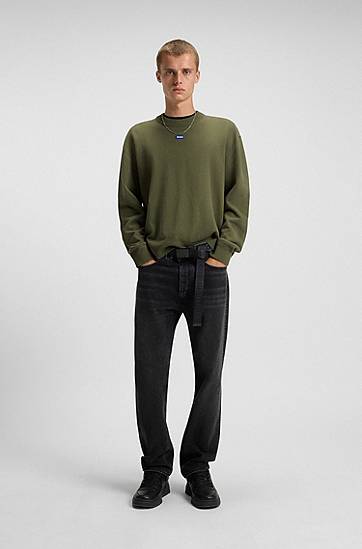 Sweater BOSS Relaxed-fit sweater with logo badge Grön | 50543784, 1