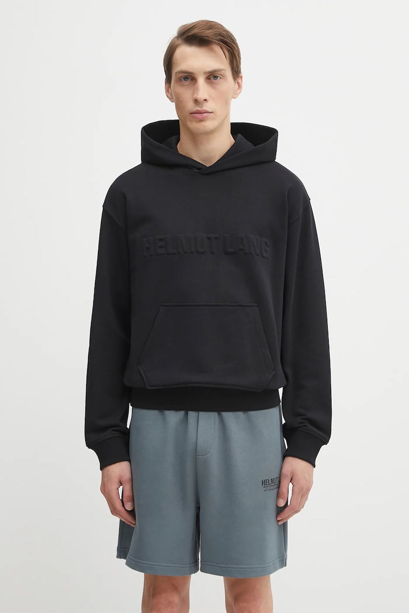 Sweatshirt Helmut Lang Helmut Lang Cotton Hooded Embossed Logo Hoodie Svart | P04HM504