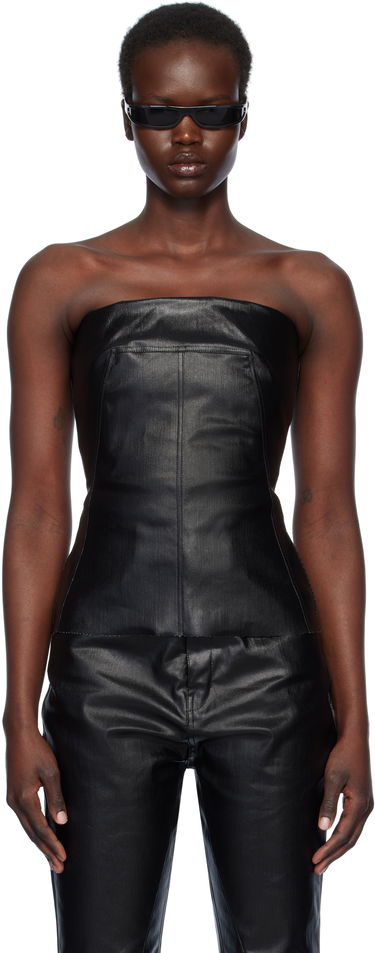 Linne Rick Owens Rick Owens Hollywood Coated Stretch Denim Bustier Top Svart | RP01E7127 SCT, 0