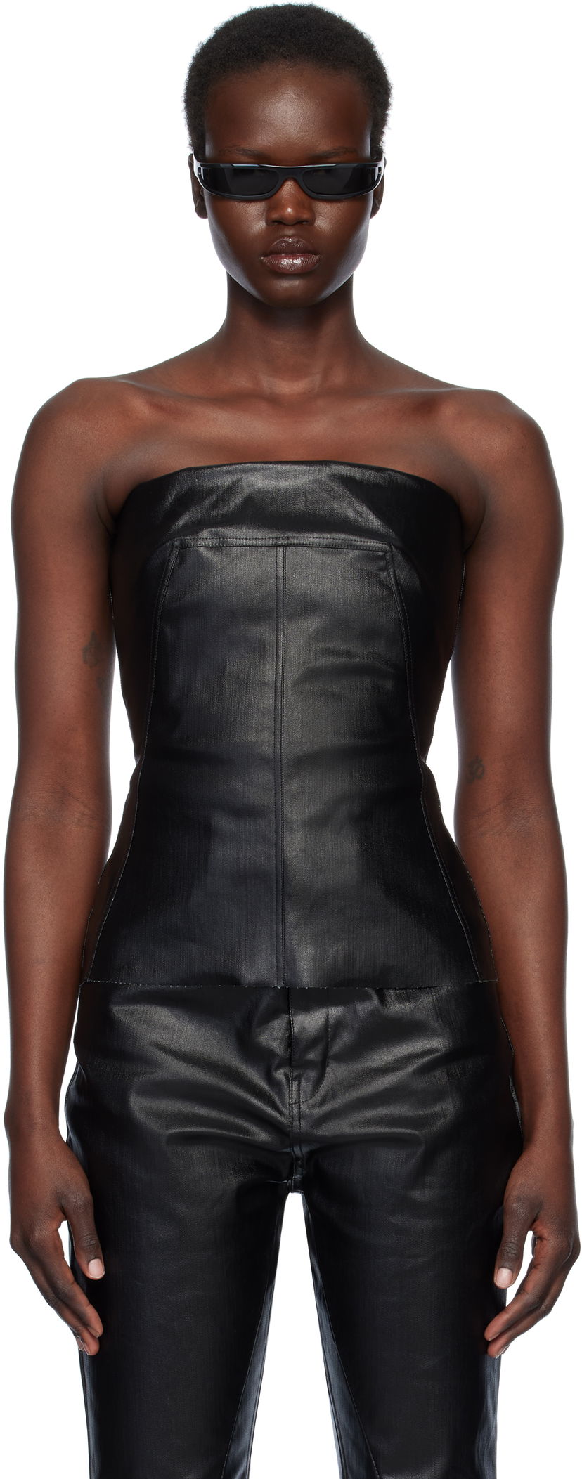 Linne Rick Owens Rick Owens Hollywood Coated Stretch Denim Bustier Top Svart | RP01E7127 SCT