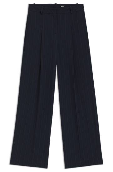 Byxor BOSS Pinstripe Wide-Leg Extra Long Trousers Mörkblå | 50548479