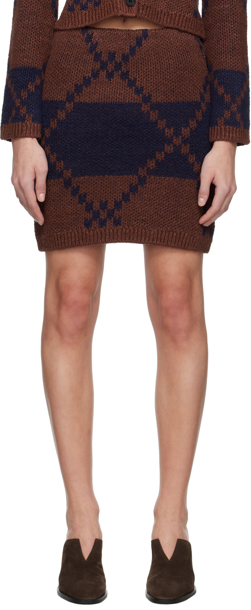 Kjol JW Anderson JW Anderson Fairisle Knit Miniskirt Brun | KW1412-YN0439