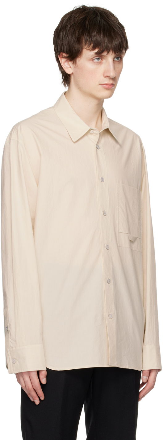 Skjorta Solid Homme Embroidered Long-Sleeve Button-Up Shirt with Flap Chest Pocket Beige | S231SH26, 1