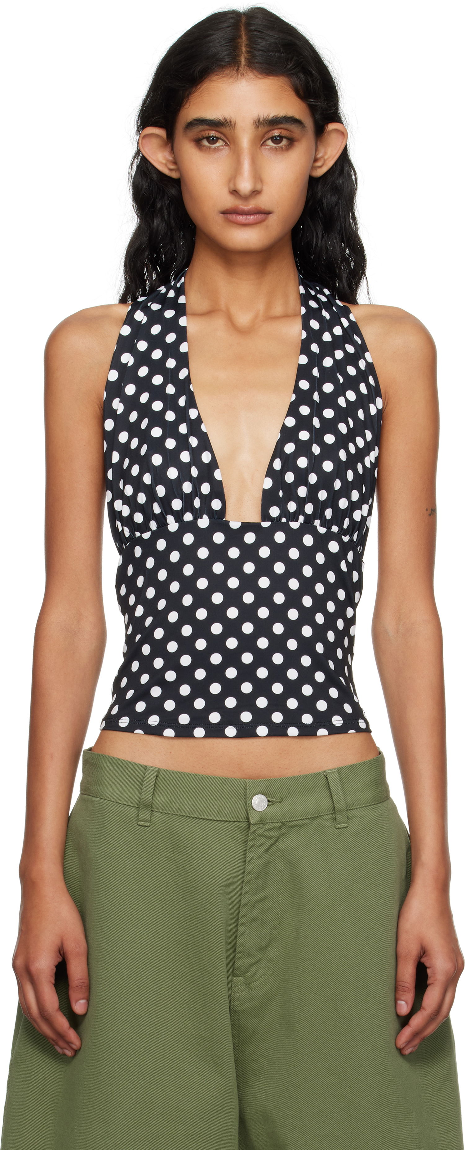 Linne Miaou Miaou Mathilde Polka Dot Halter Top Svart | 7189VISBWP, 0
