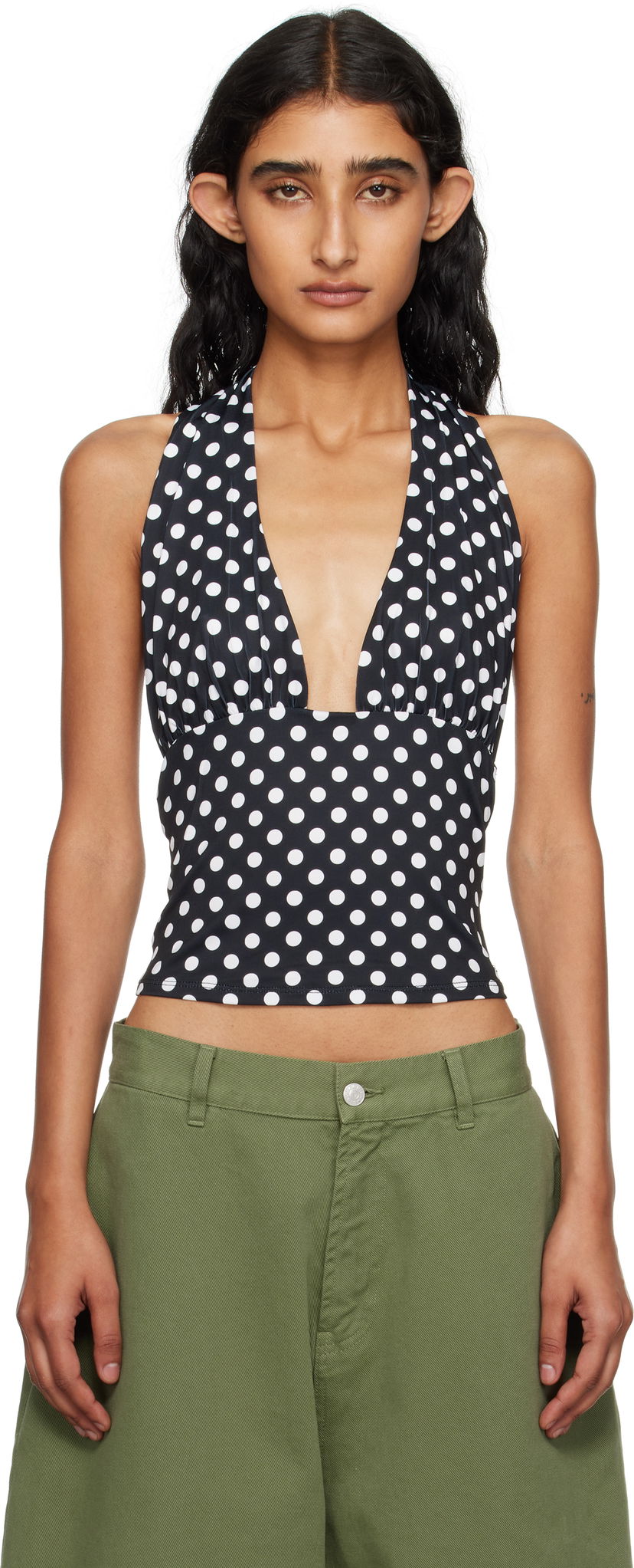 Linne Miaou Miaou Mathilde Polka Dot Halter Top Svart | 7189VISBWP