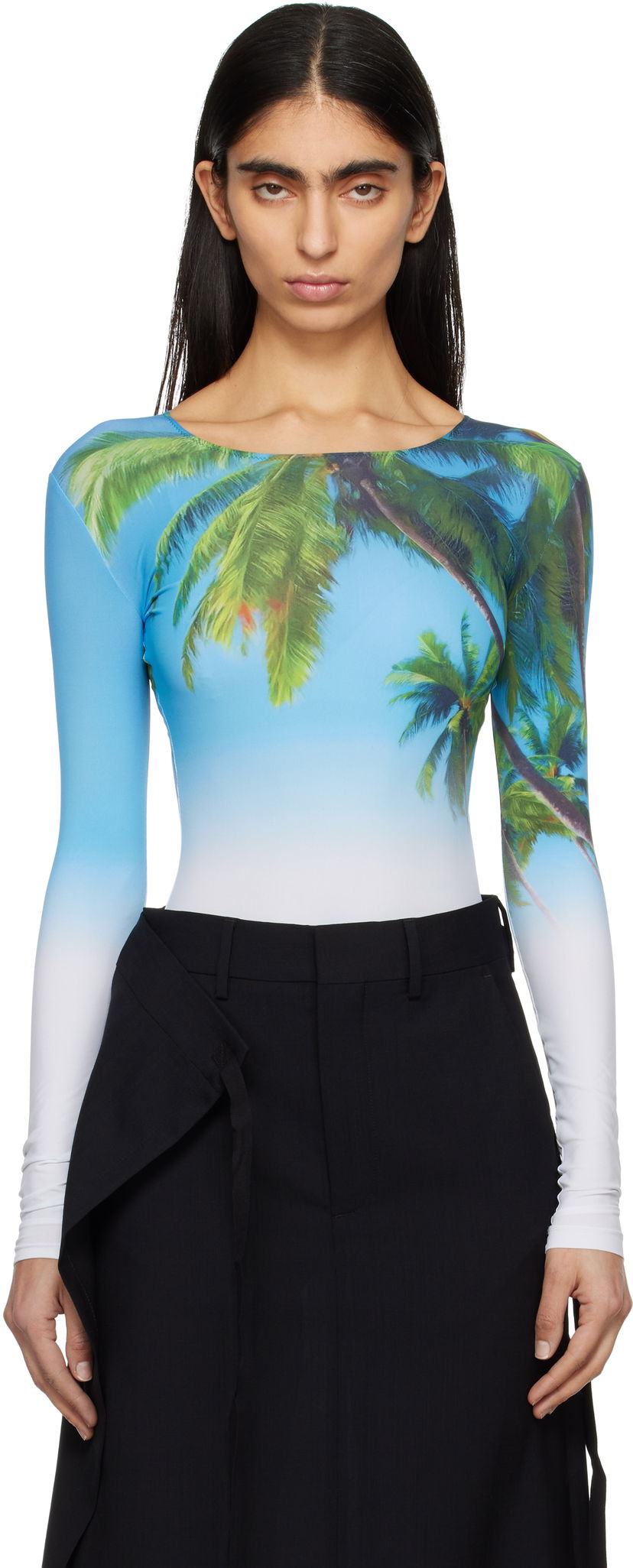 Kropp Maison Margiela MM6 Maison Margiela Archive Print Long Sleeve Bodysuit Blå | S52NA0071 M20083