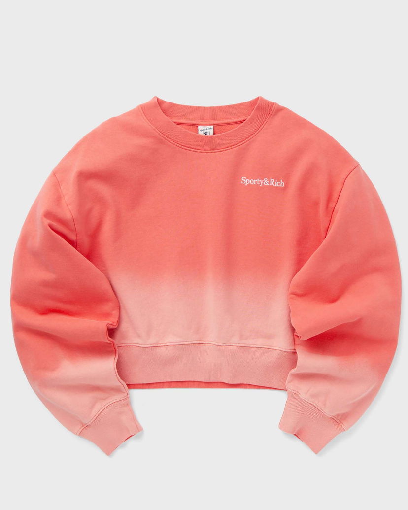 Sweatshirt Sporty & Rich Serif Logo Embroidered Cropped Dip Dye Crewneck Sweatshirt Rosa | WS065S413SP