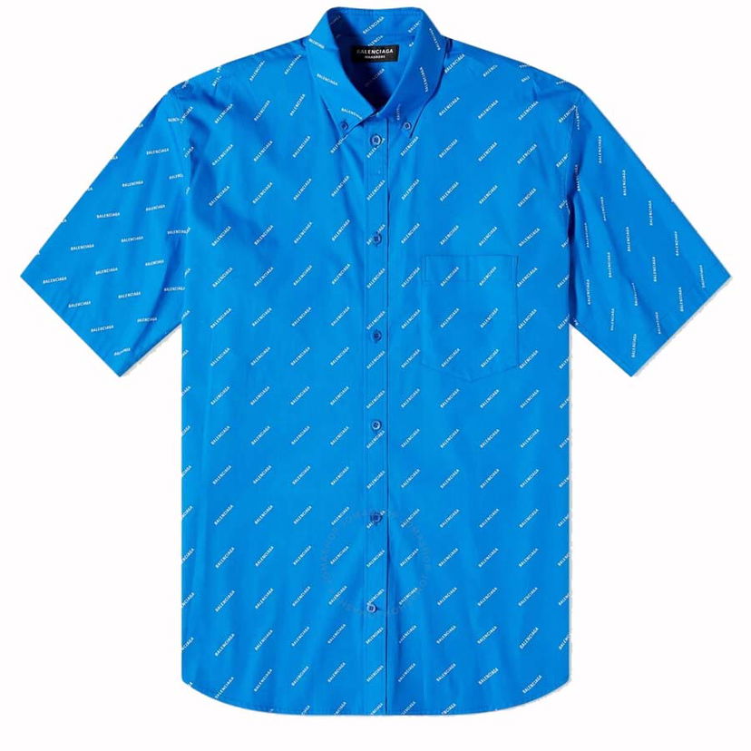 Skjorta Balenciaga All-Over Logo S/S Shirt Blå | 534332TBL967560