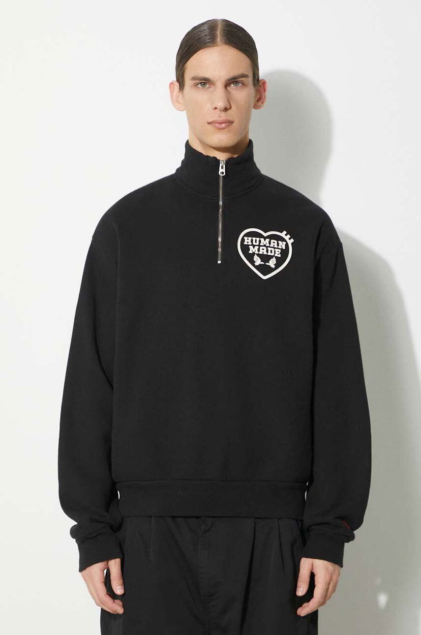 Sweatshirt Human Made Military Half-Zip Printed Sweatshirt Svart | HM27CS021