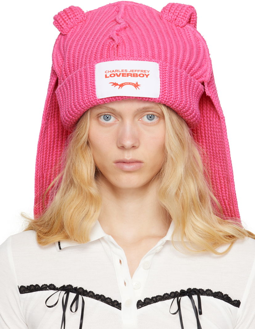Mössa Charles Jeffrey Loverboy Charles Jeffrey LOVERBOY Chunky Knit Rabbit Beanie Rosa | 54130404