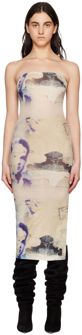 Klä Miaou Miaou Lila Print Midi Dress Beige | 5025PM2COR