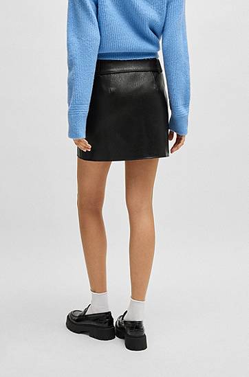 Kjol BOSS Faux Leather Mini Skirt with Belt Svart | 50533859, 1