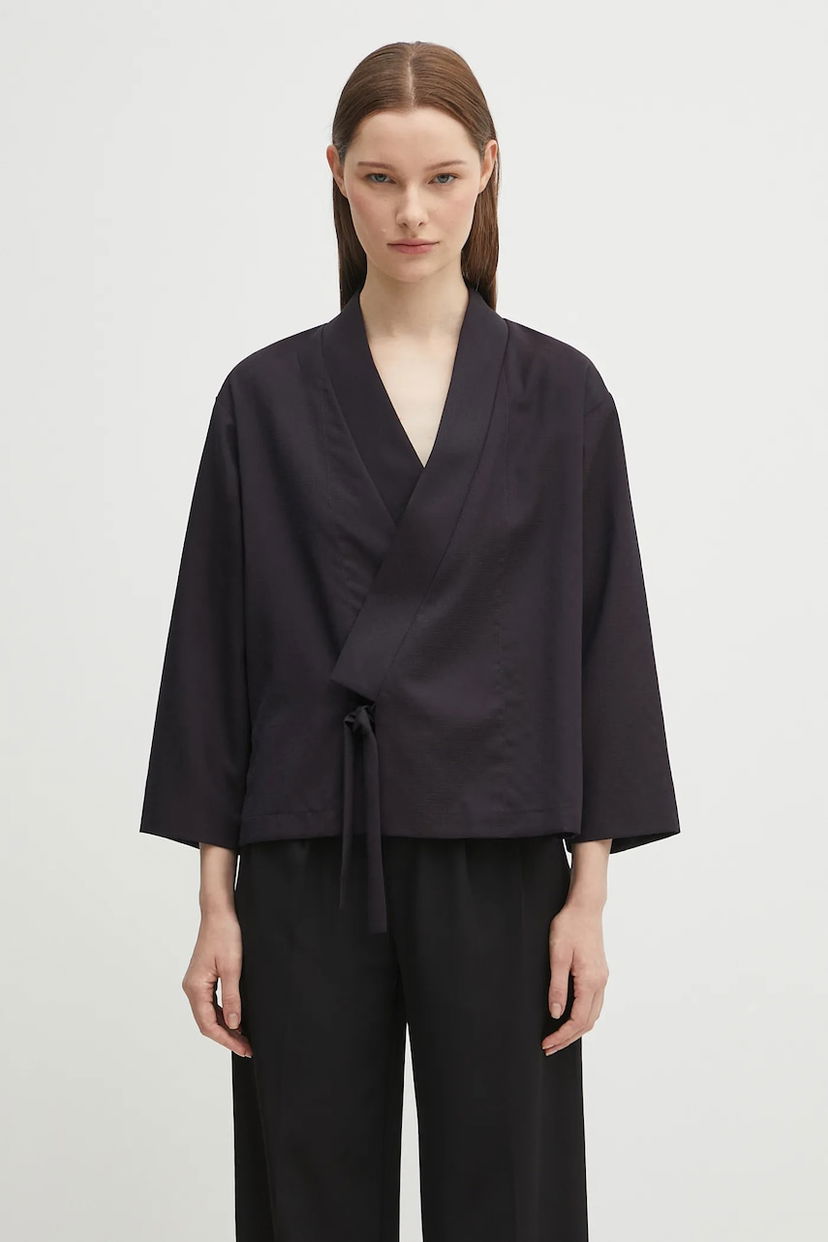 Skjorta KENZO Kenzo Weave Kimono Oversize Svart | FF62VE0329ID
