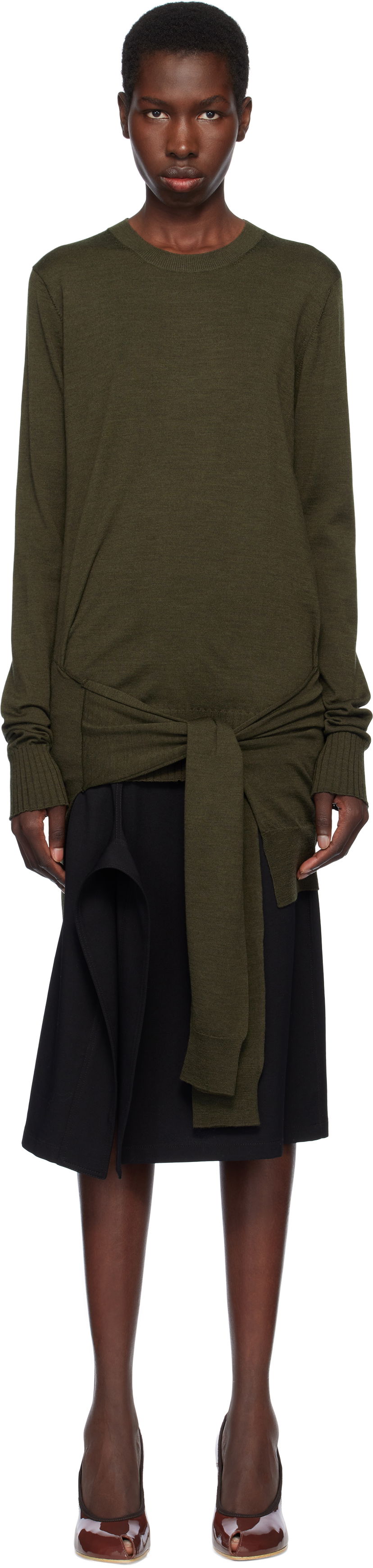 Sweater Stella McCartney Stella McCartney Mixed Wool Tie-Waist Sweater Grön | 6K10463S2581