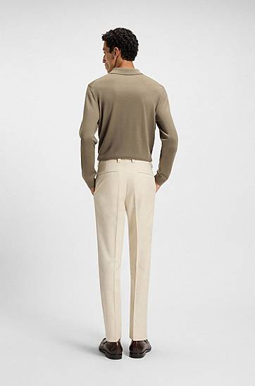 Byxor BOSS Straight-fit Cotton-blend Twill Trousers Beige | 50551426, 1