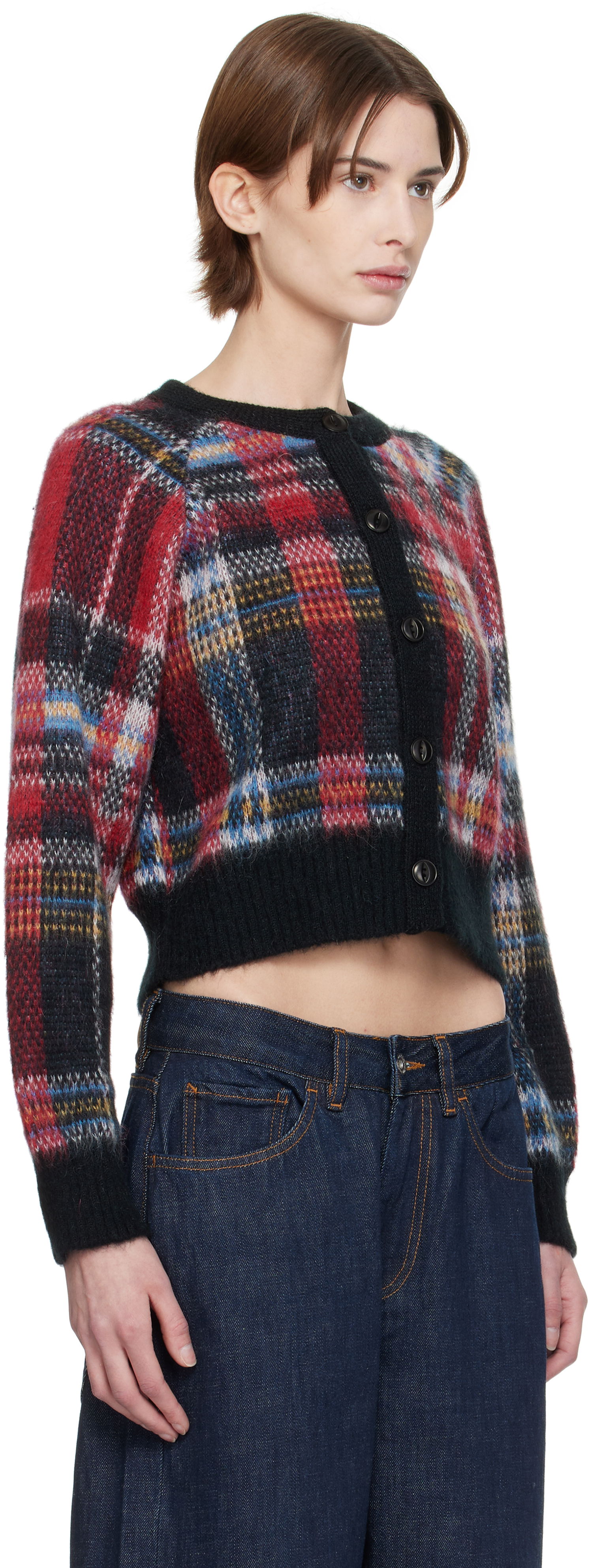Sweater YMC YMC Foxtail Tartan Cropped Cardigan Flerfärgad | Q8XMI, 1