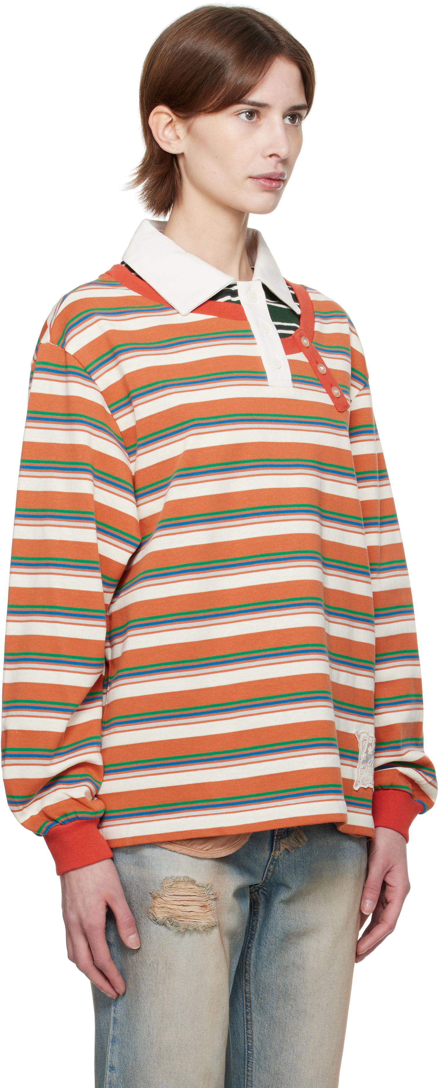 Polotröja Andersson Bell Andersson Bell Striped Long Sleeve Polo Orange | atb1259w, 1