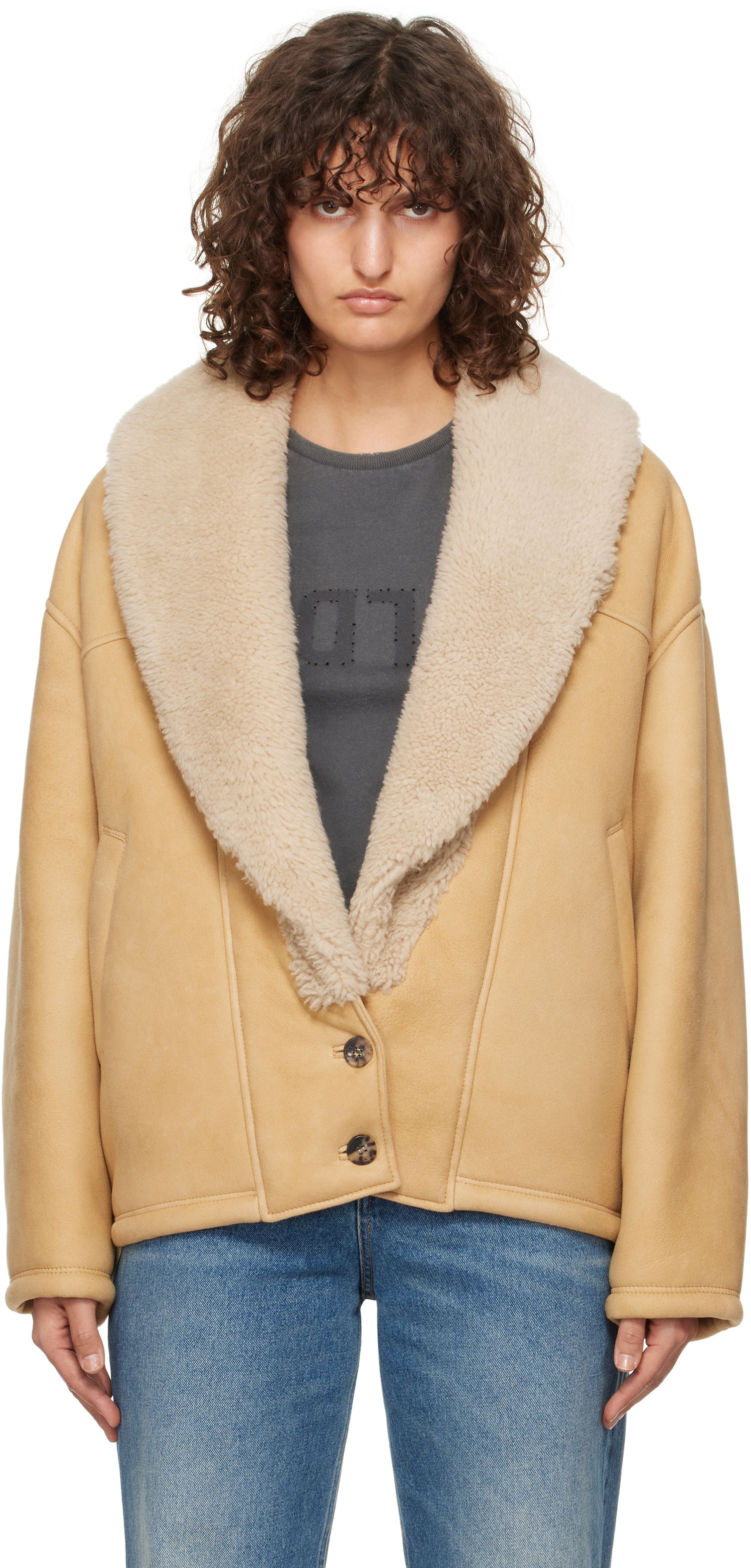 Jacka Golden Goose Shawl Collar Shearling Jacket Brun | GWP01883.P001673.55143, 0