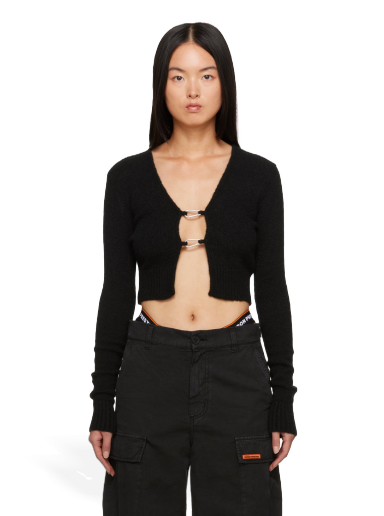 Sweater HERON PRESTON Lanyard Clasp Cardigan Svart | HWHB008F23KNI0011000