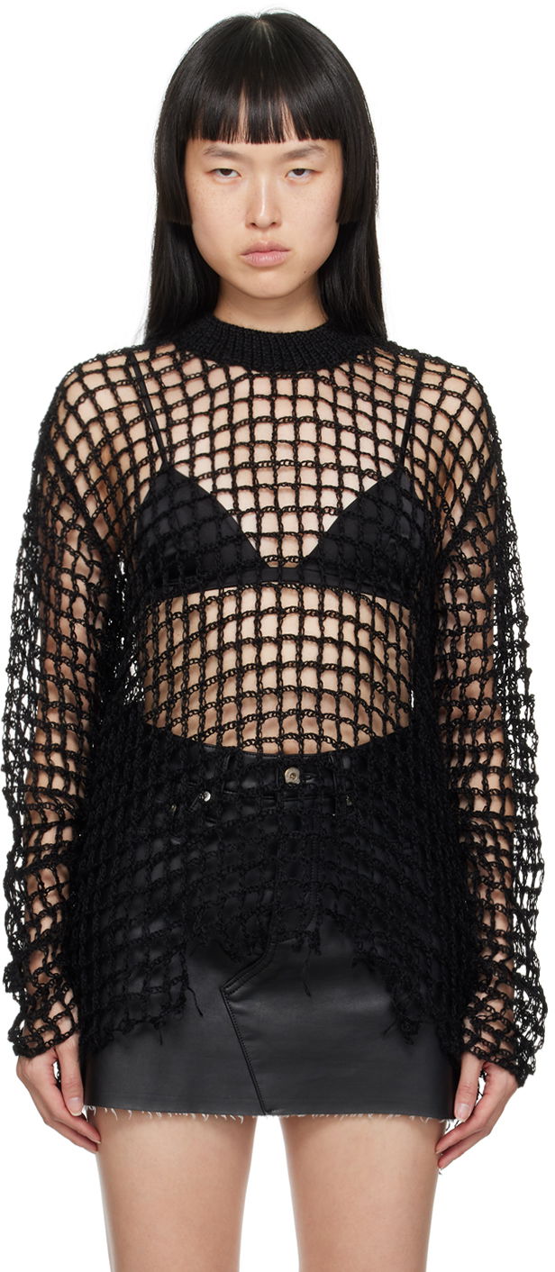 Sweater Junya Watanabe Frayed Hem Knitted Sweater Svart | JL-N027-051