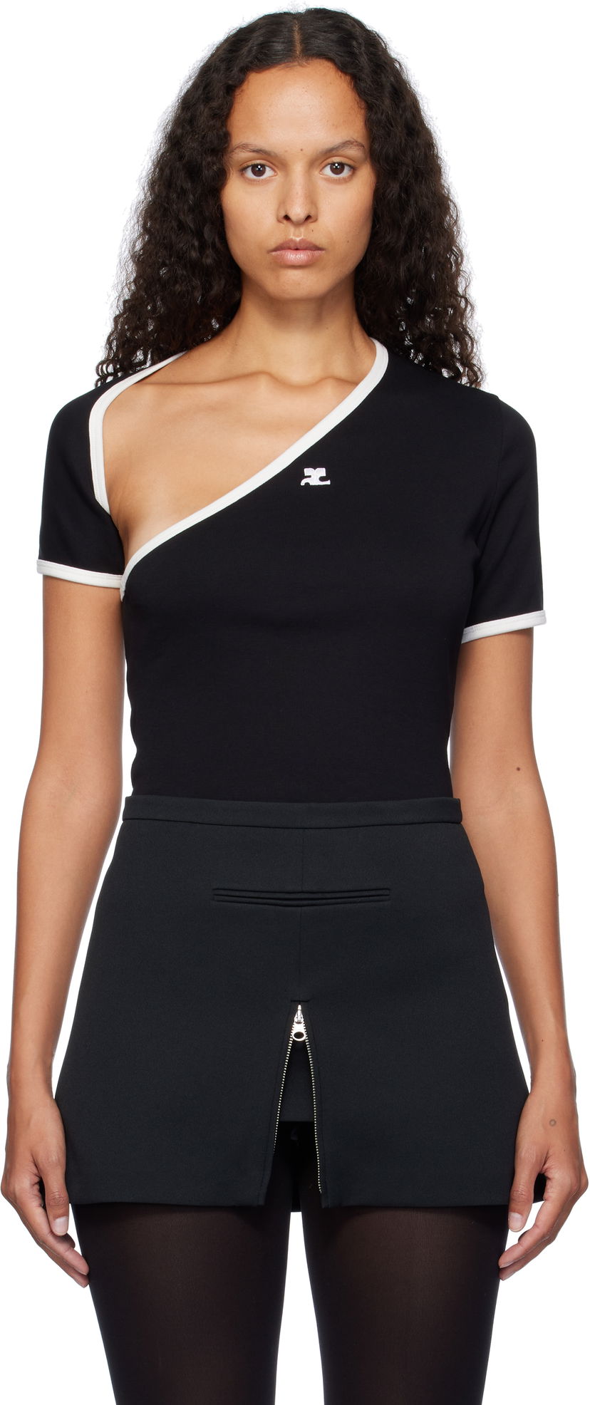 Linne Courrèges Slash Contrast T-Shirt Svart | 424JTS157JS0070
