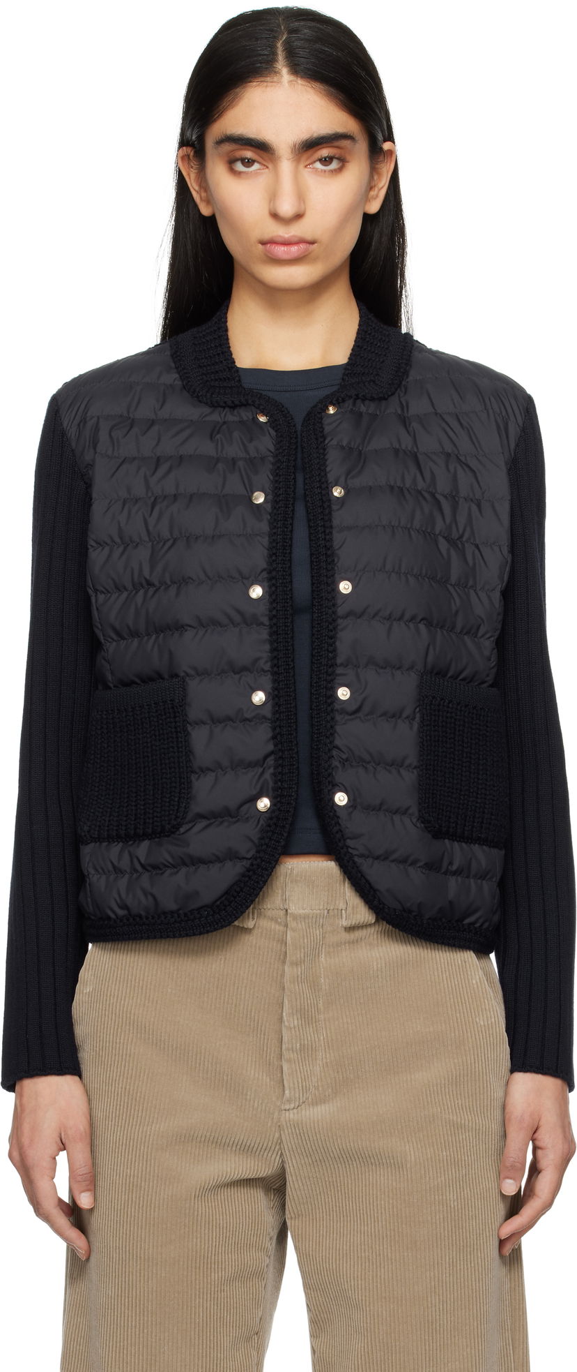 Sweater Moncler Moncler Padded Wool Down Cardigan Svart | K10939B00013