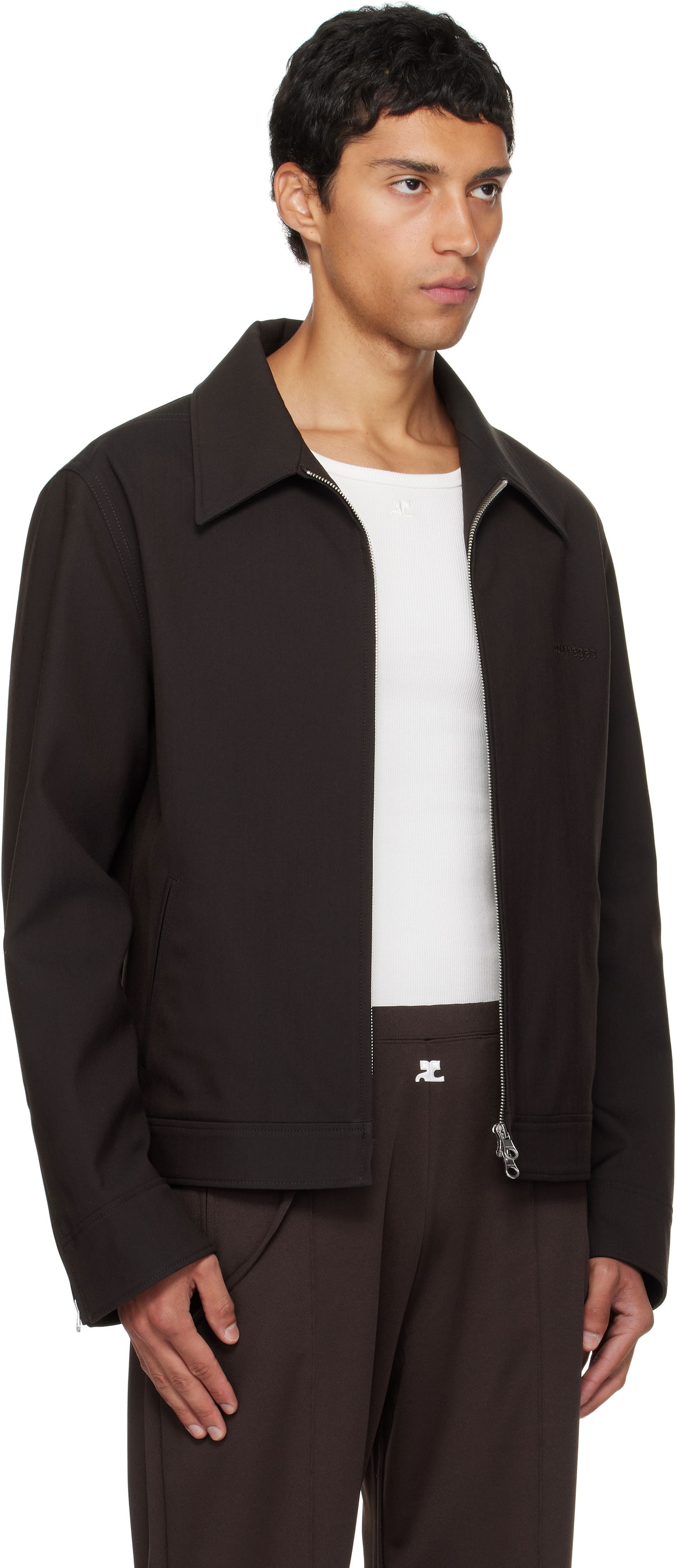 Jacka Courrèges Courrèges Embroidered Zipped Twill Jacket Svart | 325CBL307PL0222, 1