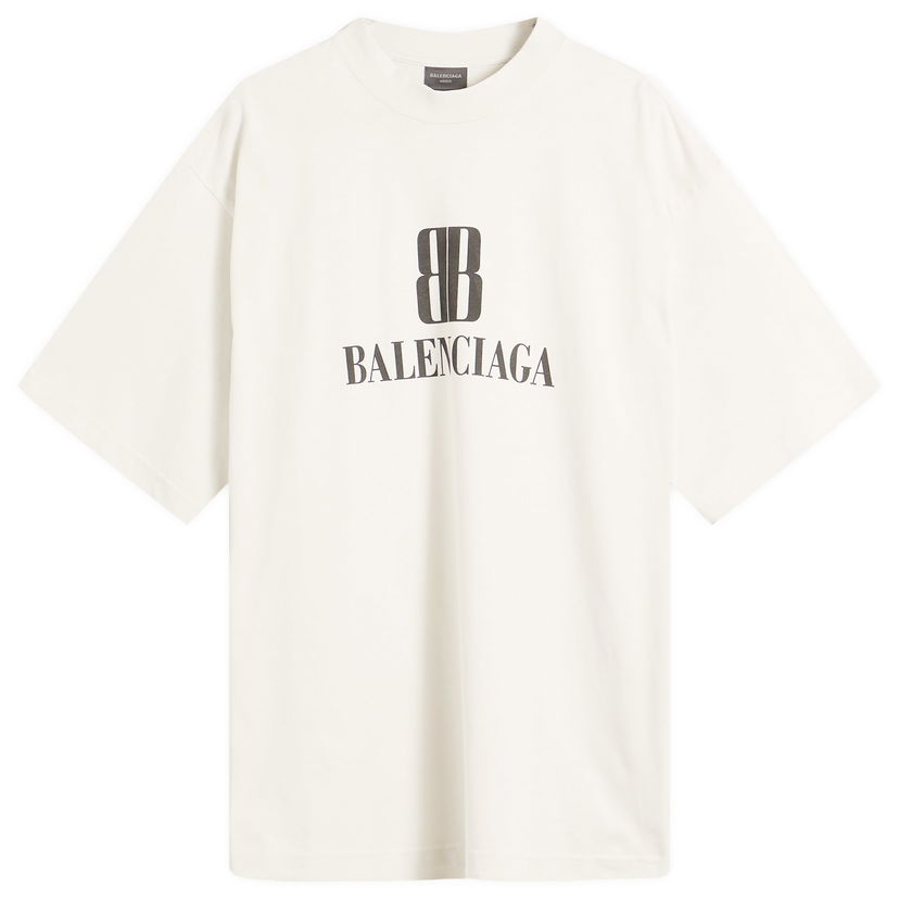 T-shirt Balenciaga Men's Nano BB Logo Medium Fit T-Shirt, Size Large Vit | 764235-TSVO2-9012