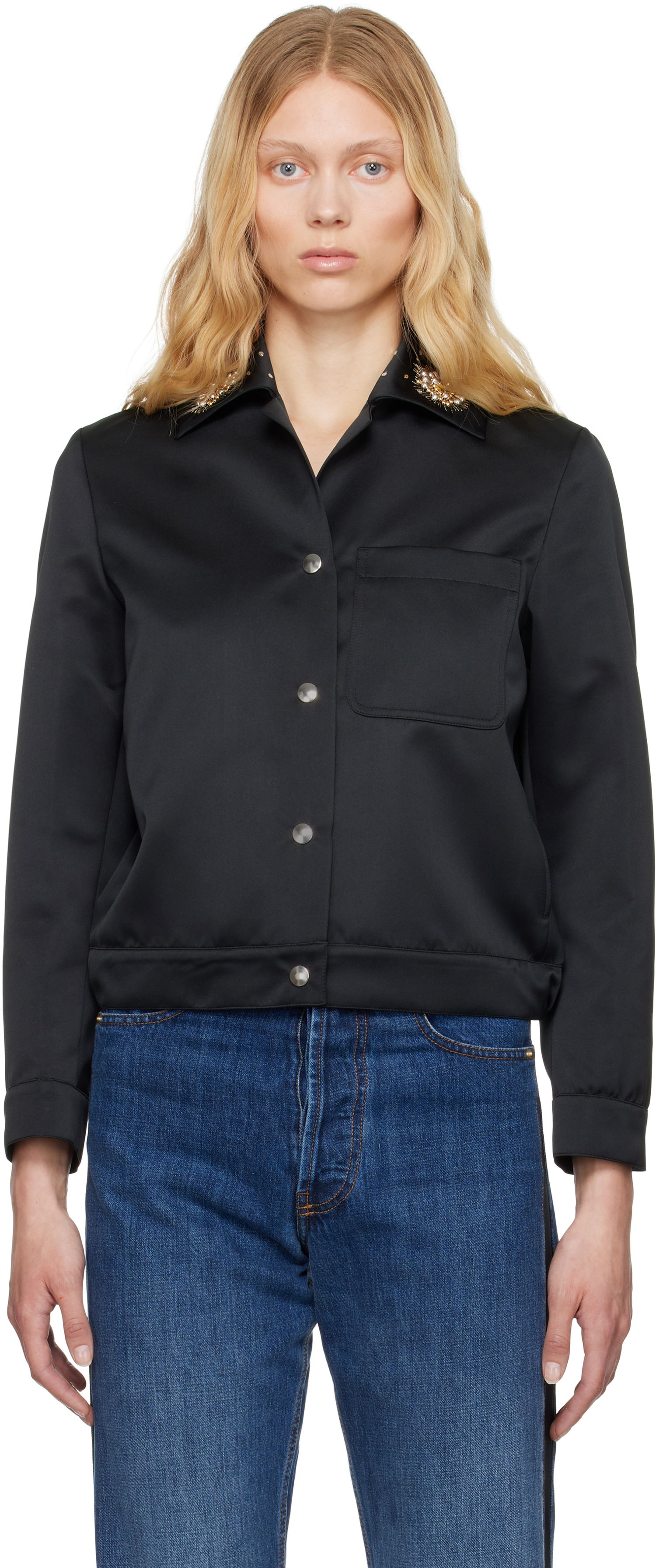 Skjorta Wales Bonner Wales Bonner 'The Flora' Cropped Satin Jacket Svart | WS25JA18-PL03-999, 0