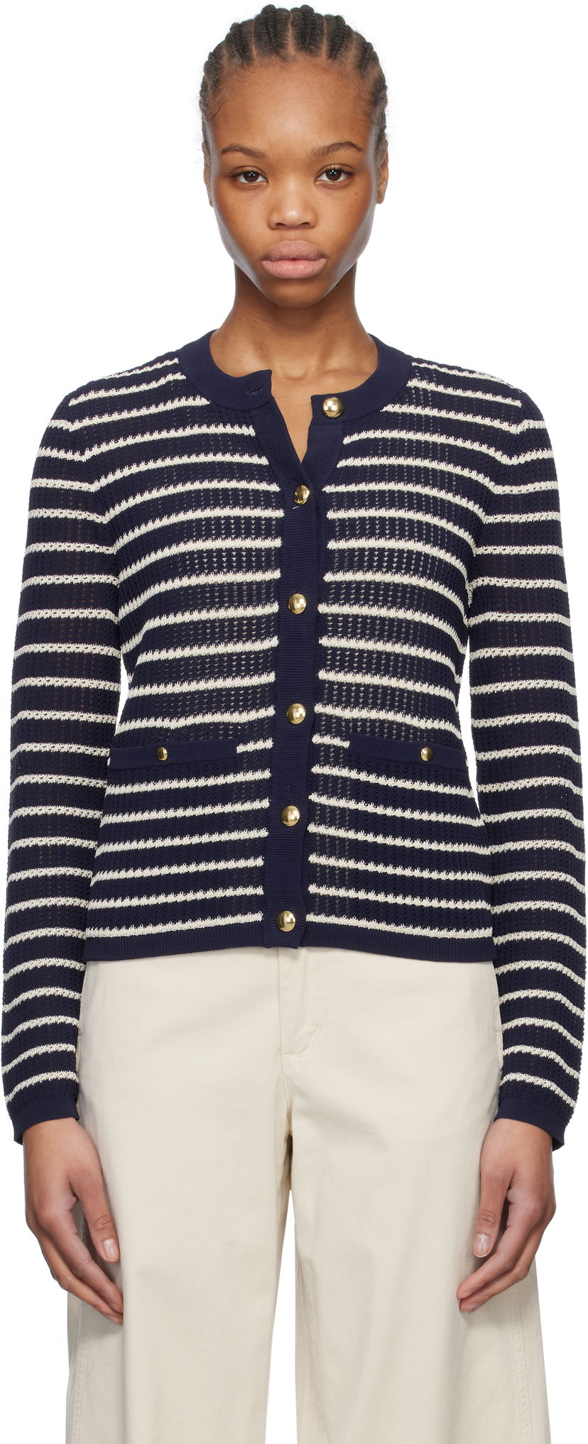 Sweater rag & bone rag & bone Viola Stripe Cardigan Mörkblå | WAS24S042TG42
