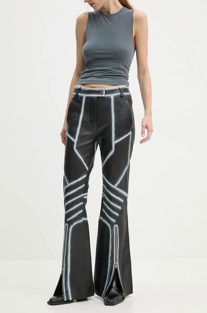 Byxor STAND STUDIO Stand Studio Moto Detailed High-Waisted Bell-Bottom Leather Pants Svart | 62287.7030