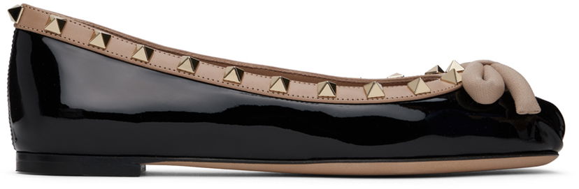 Skovård Valentino Valentino Garavani Rockstud Patent Leather Ballerina Flats Svart | 5W2S0HQ5VNW