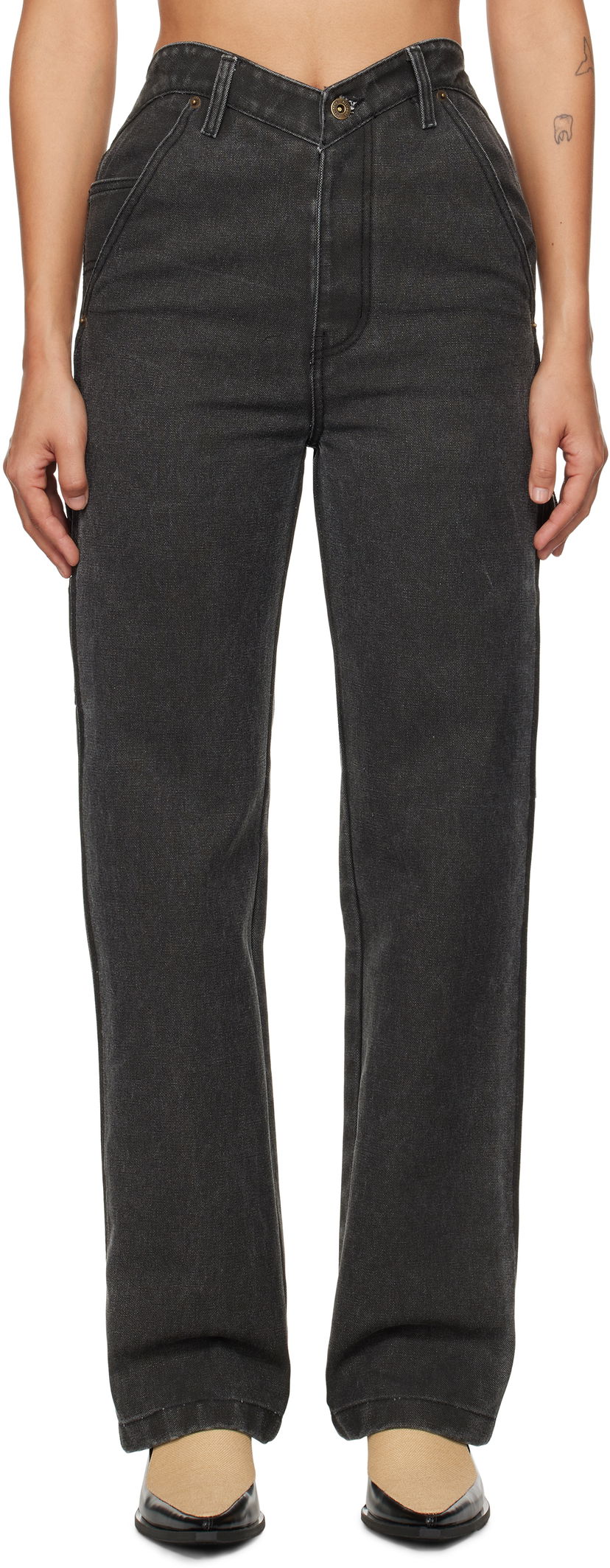Jeans We11done We11done Heart Work Trousers Svart | WD-PT3-24-280-W-BK