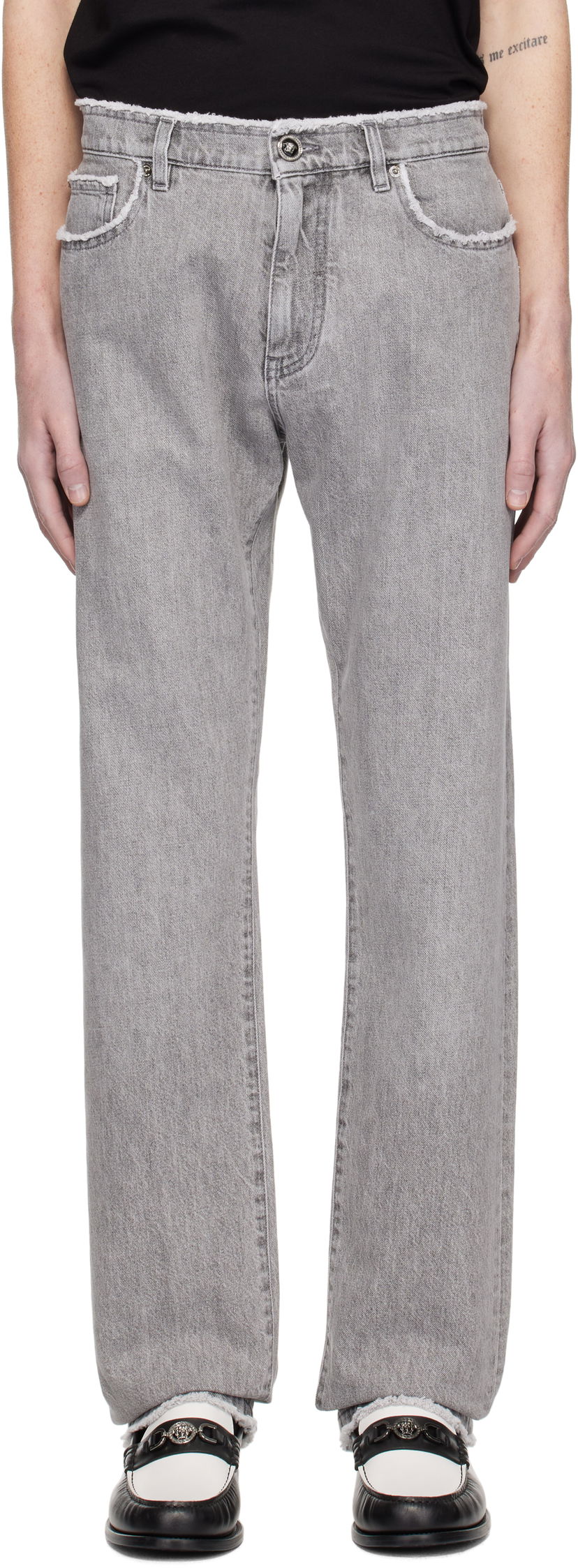 Jeans Versace Frayed Regular-Fit Jeans Grå | 1016106_1A11098