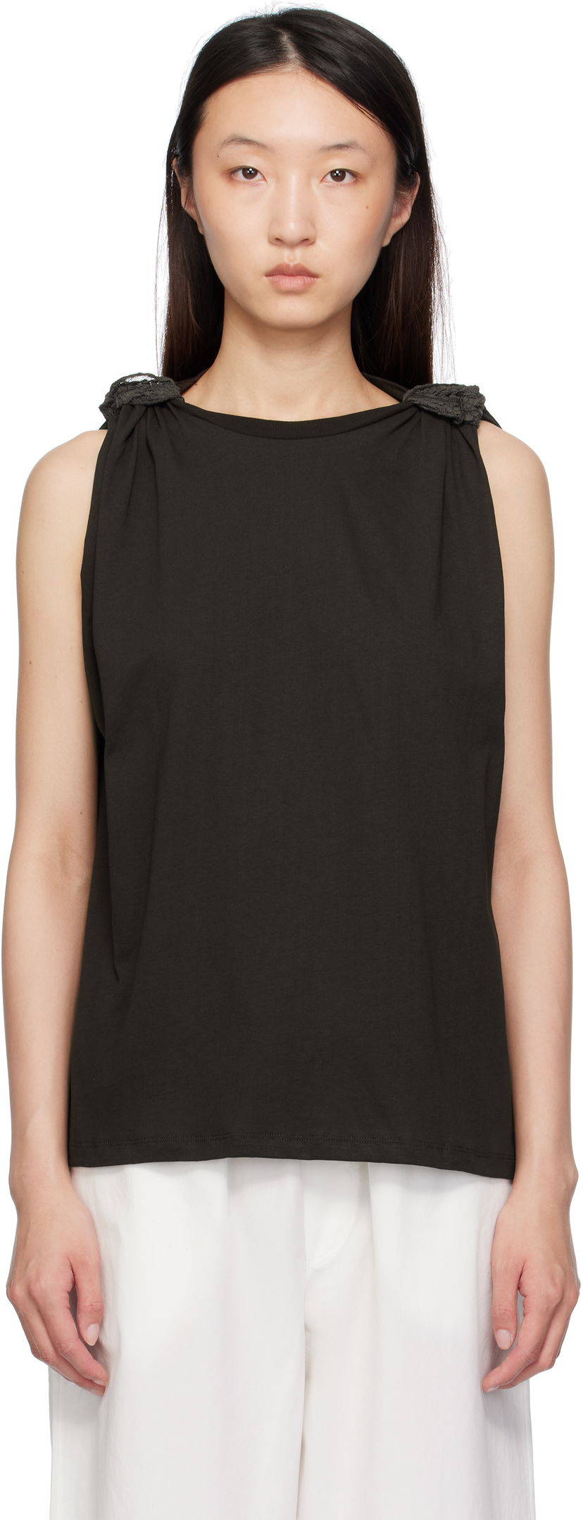 Linne Baserange Baserange Rodo Knotted Shoulder Tank Top Svart | TOROT-RC-SU25