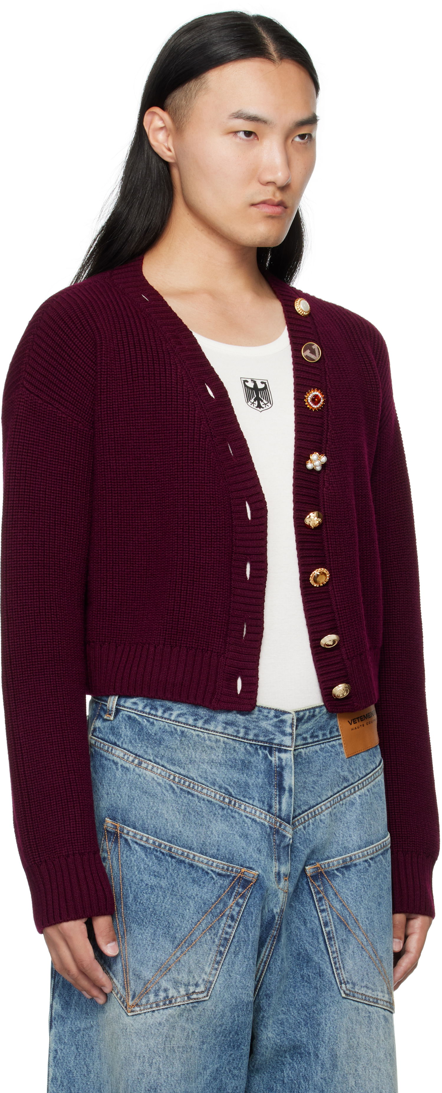 Sweater VETEMENTS VETEMENTS Fancy Button Cropped Cardigan Bourgogne | WH76KN220X, 1