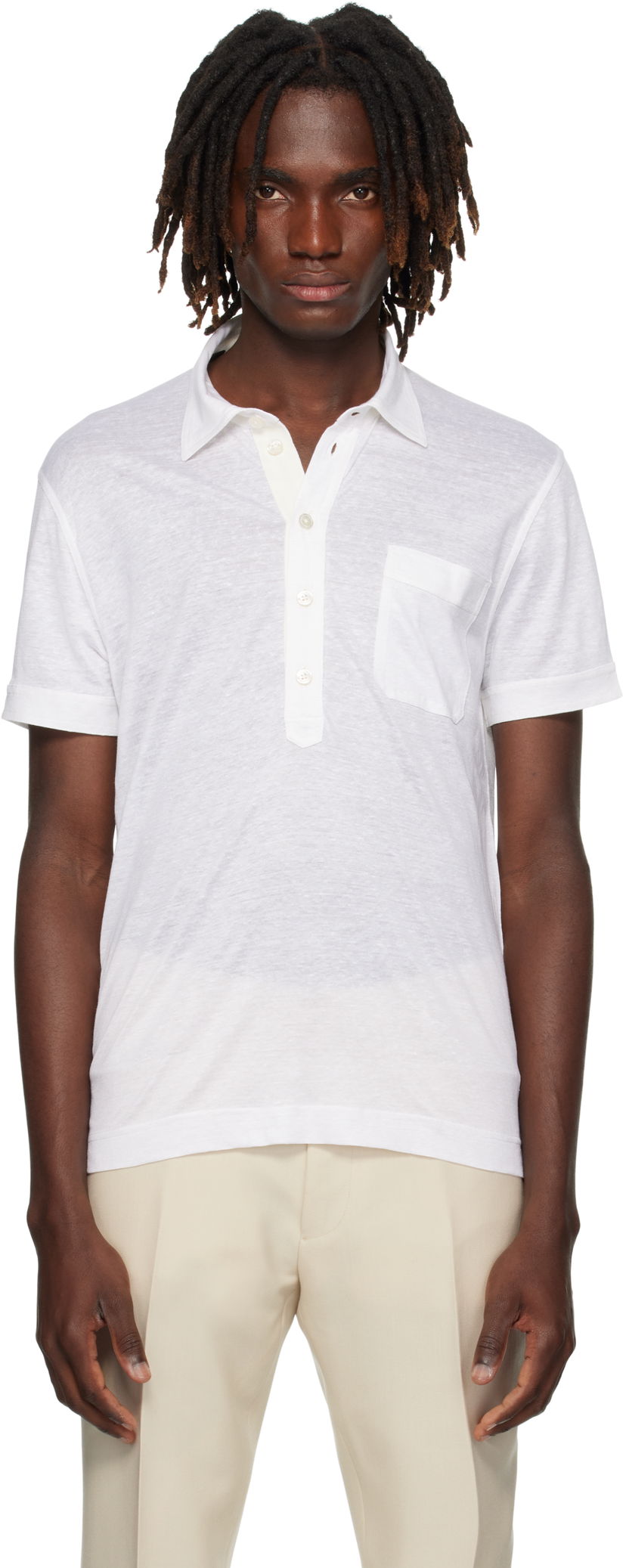 Polotröja Tom Ford TOM FORD Silk & Linen Polo Vit | JPS007-JMS024S25