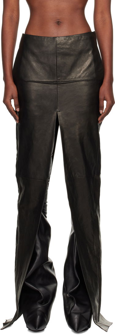 Kjol Rick Owens Concordians Sliced Draped Leather Maxi Skirt Svart | RO02E4387 LNV, 0