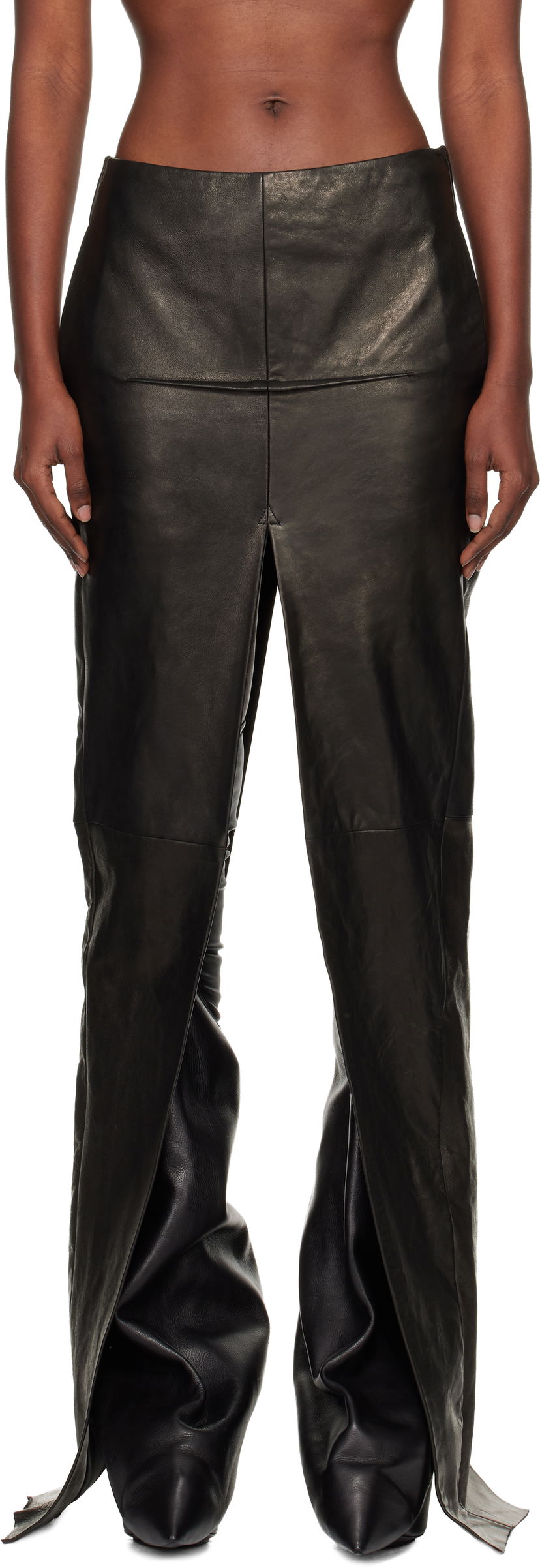 Kjol Rick Owens Concordians Sliced Draped Leather Maxi Skirt Svart | RO02E4387 LNV