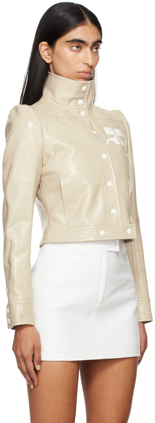 Jacka Courrèges Reedition Cropped Faux Leather Jacket Beige | PERCBL005VY0014, 1