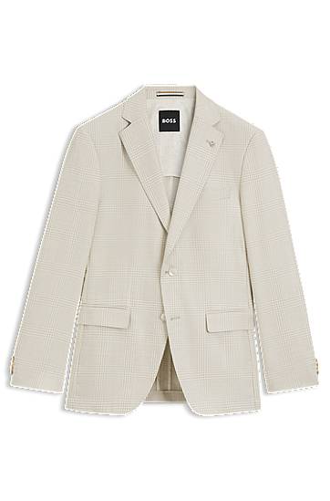 Jacka BOSS BOSS Slim-Fit Checked Wool-Silk-Linen Blazer Beige | 50545883