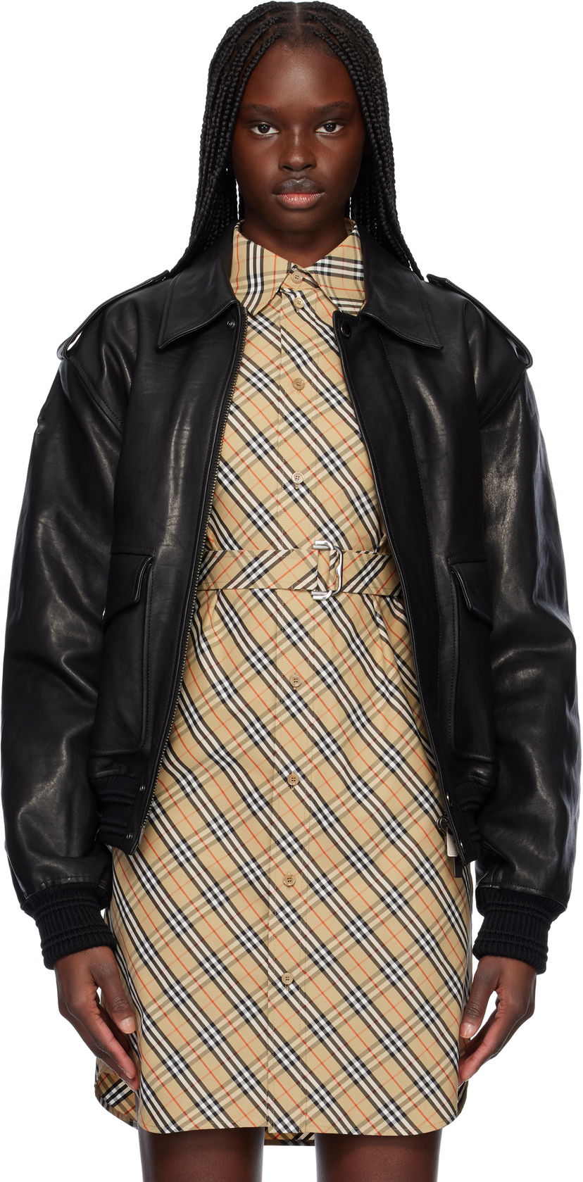 Bomberjacka Burberry Burberry Bomber Leather Jacket Svart | 8103085