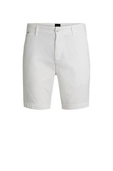 Shorts BOSS Slim-Fit Stretch-Cotton Twill Shorts Vit | 50540743