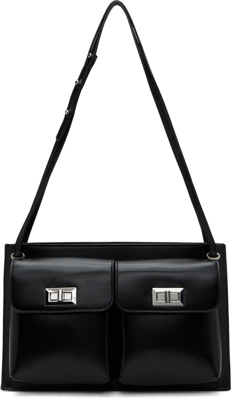 Axelväska BY FAR Leather Double Pocket Tote Bag Svart | SWBSB024LL002BK001PL