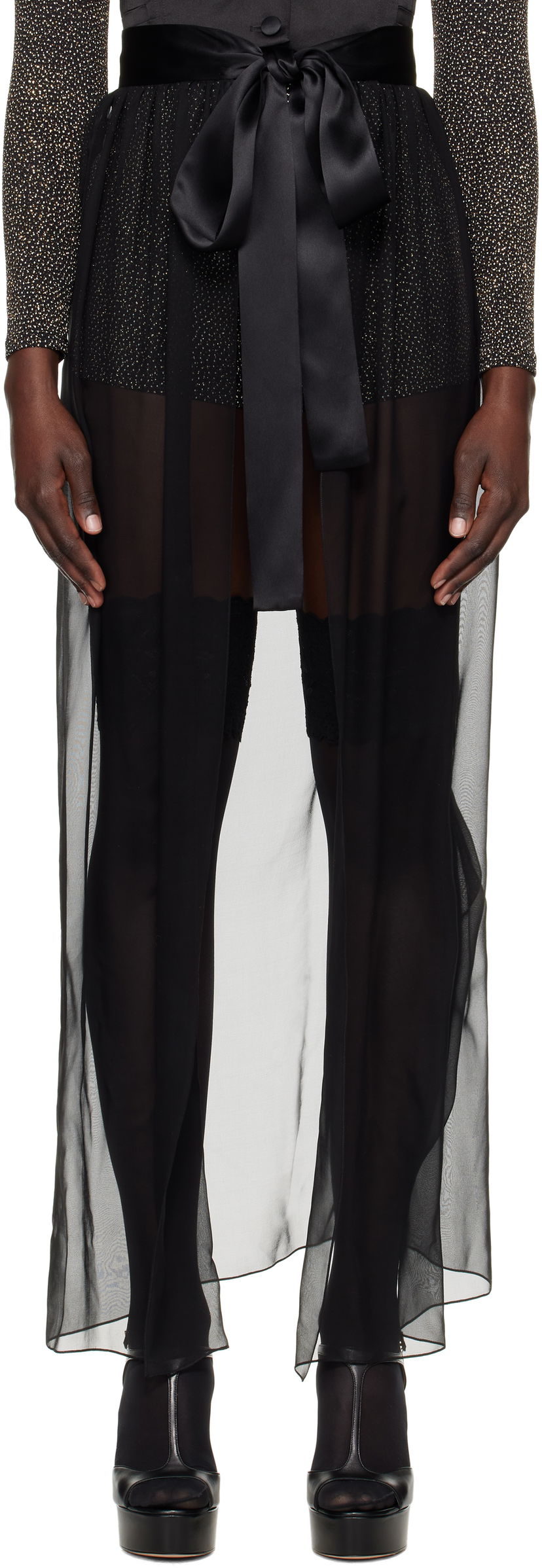Kjol Dolce & Gabbana Dolce&Gabbana Maxi Silk Chiffon Skirt Svart | F4C0AT FU1AT