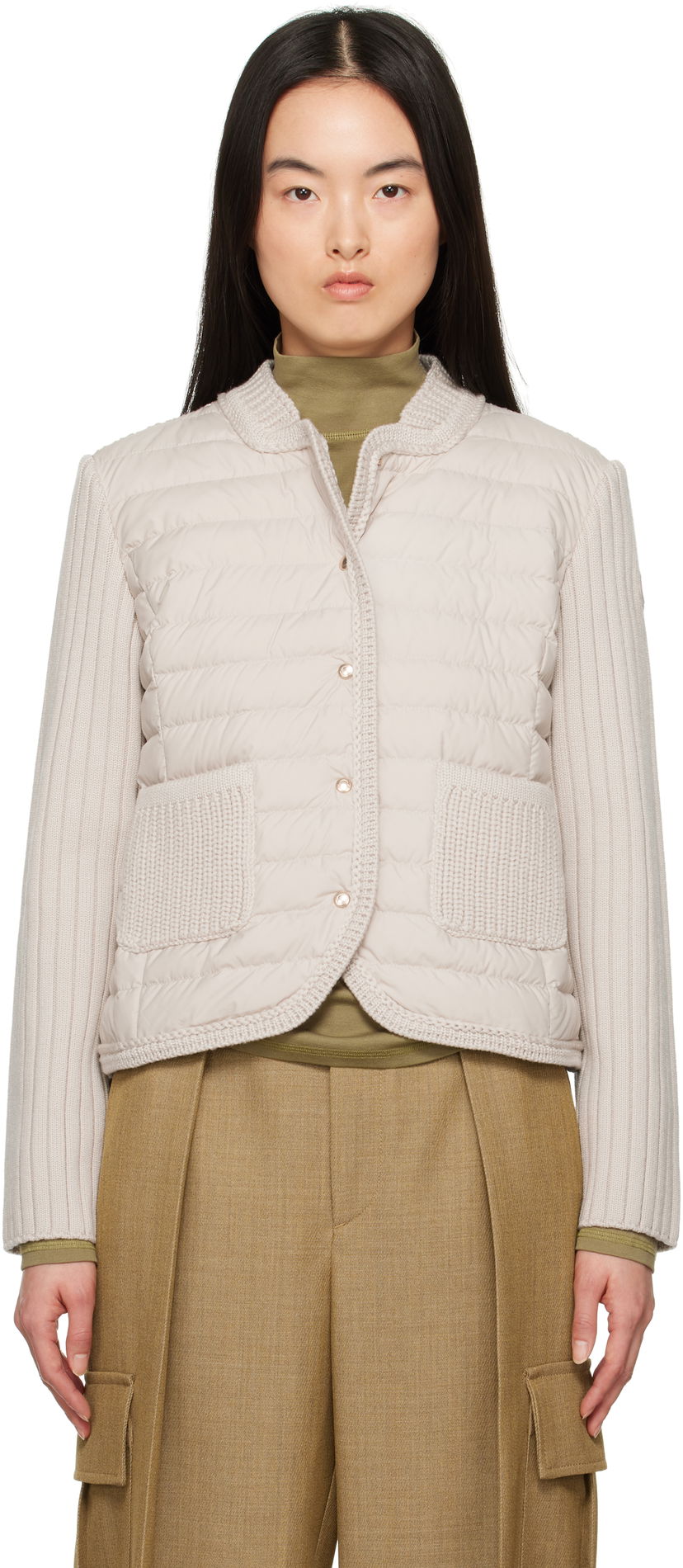 Pufferjacka Moncler Moncler Padded Wool Down Cardigan Beige | 9B000-13 M1131