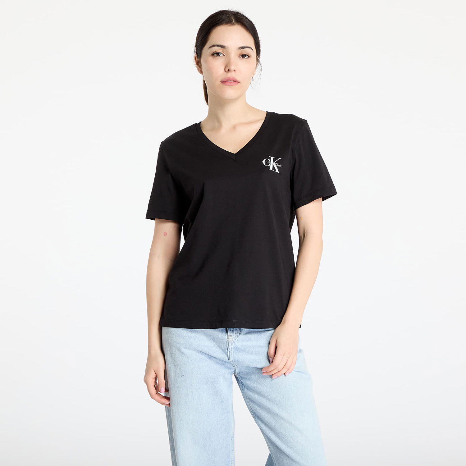 T-shirt CALVIN KLEIN Calvin Klein Jeans Women's V-Neck T-Shirt, 2-Pack Svart | LV047C906G UB1, 0